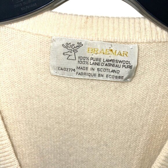 Braemar Lambswool Sweater Womens Unisex Size Medium Made In Scotland Cream Gray - Picture 4 of 10